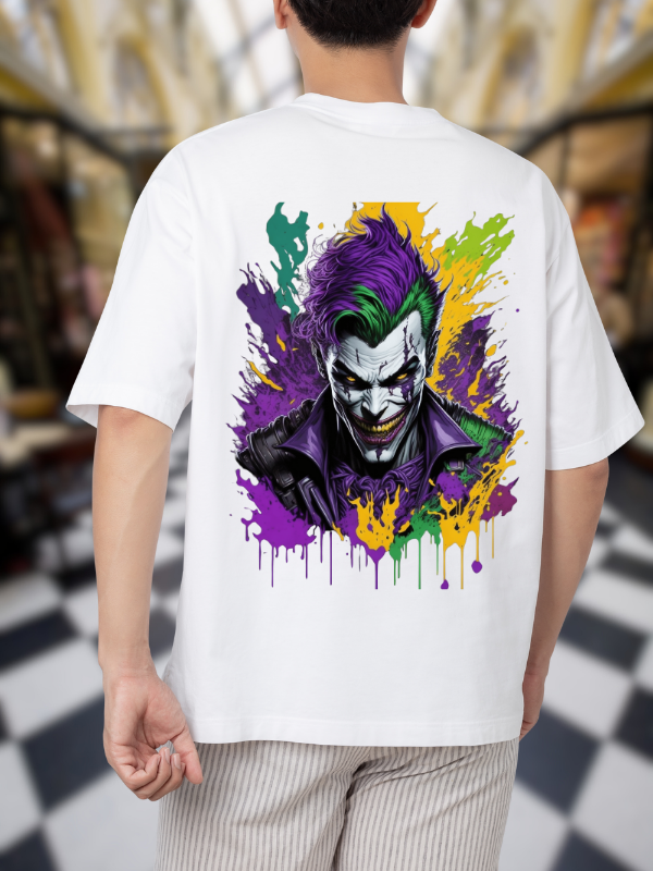 Joker Graphic Print T-Shirt, White Cotton, Casual Oversized Unisex T-Shirt