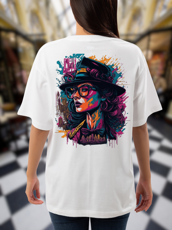 Urban Art Graphic T-Shirt, White Cotton, Casual Oversized Unisex T-Shirt