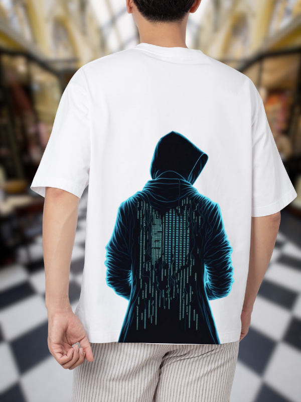 Cyberpunk Matrix Graphic T-Shirt, White Cotton, Casual Oversized Unisex T-Shirt