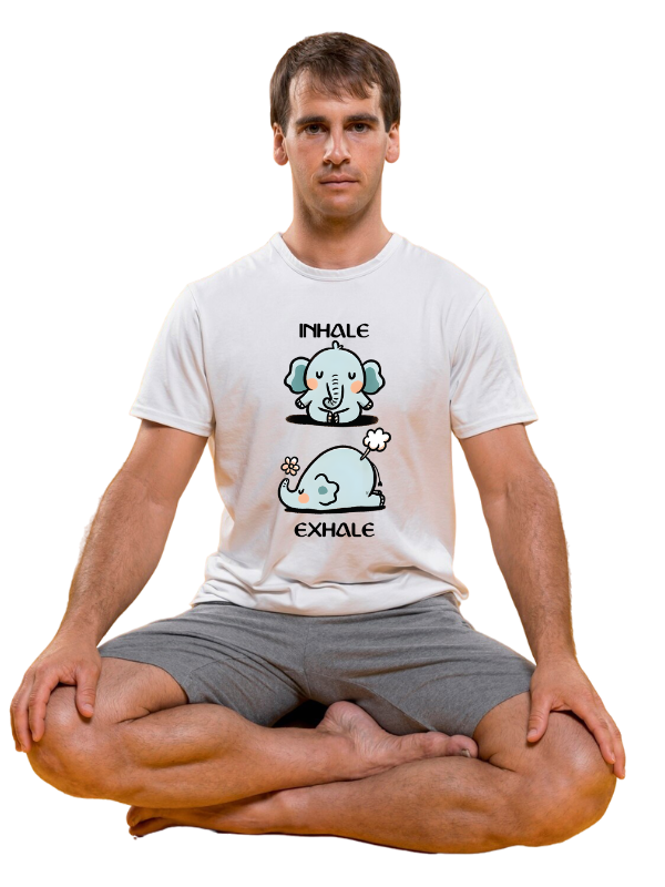 "Inhale Exhale" Men's Elephant Yoga T-Shirt – Playful Mindfulness Tee