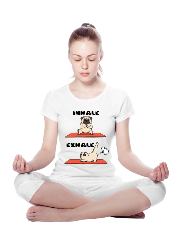 "Inhale Exhale" Women's Dog Yoga Shirt – Adorable Puppy Meditation Top
