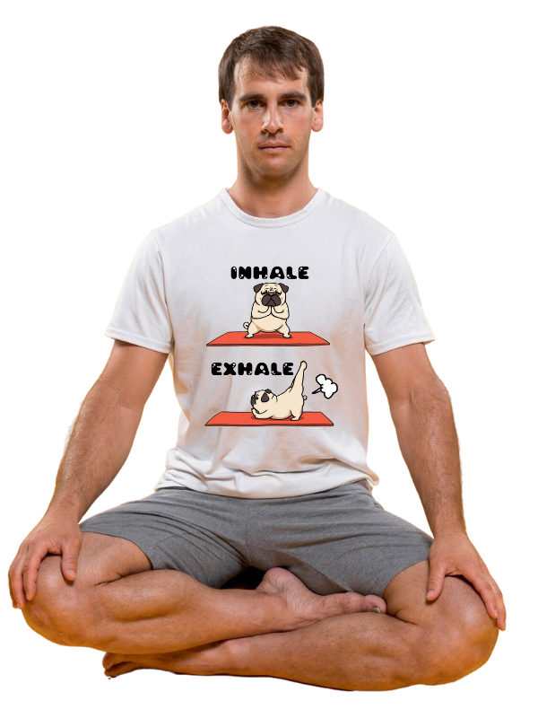 "Inhale Exhale" Men's Dog Yoga T-Shirt – Playful Pup Mindfulness Tee