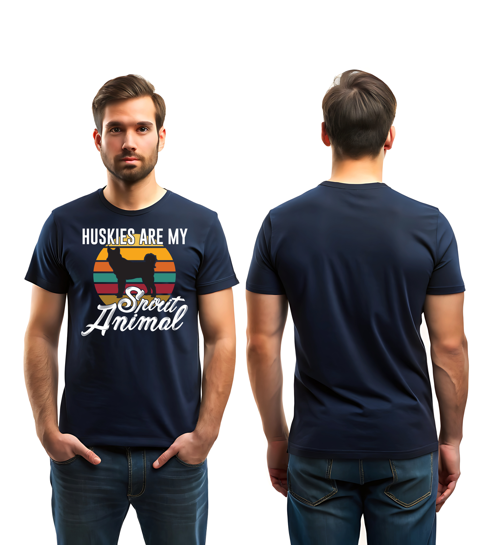 NAVY BLUE HUSKY SPIRIT ANIMAL DOG LOVER T-SHIRT