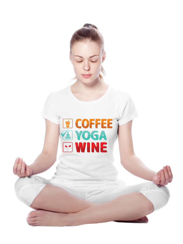 "Coffee Yoga Wine" Women's Yoga Shirt – Self-Care Ritual Tee