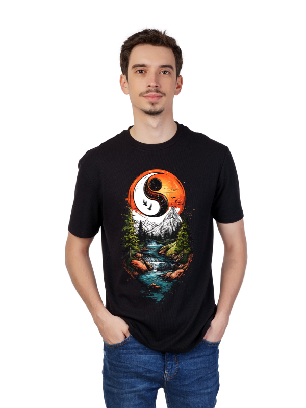 yoga day short sleeves printed graphic - unisex t-shirt black
