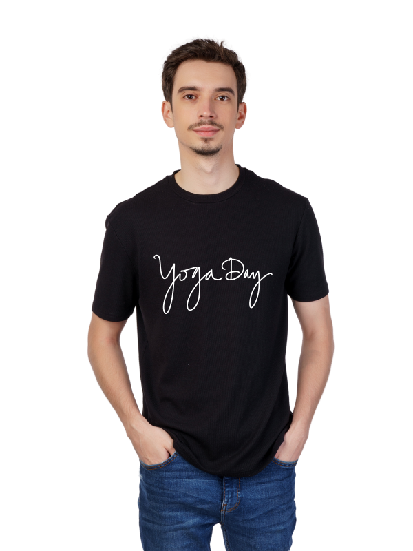 yoga day short sleeves printed graphic - unisex t-shirt black ii