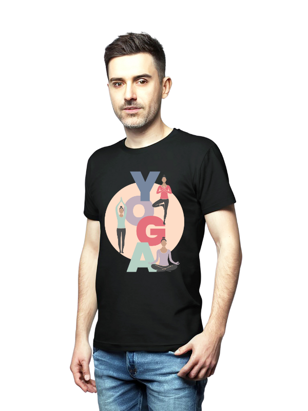 yoga day short sleeves printed graphic - unisex t-shirt black ii