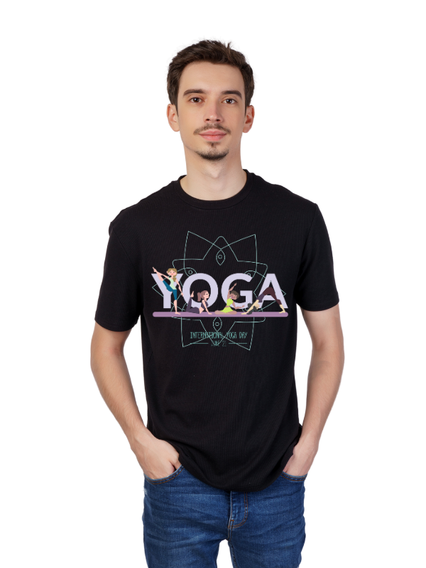 yoga day short sleeves printed graphic - unisex t-shirt black viii