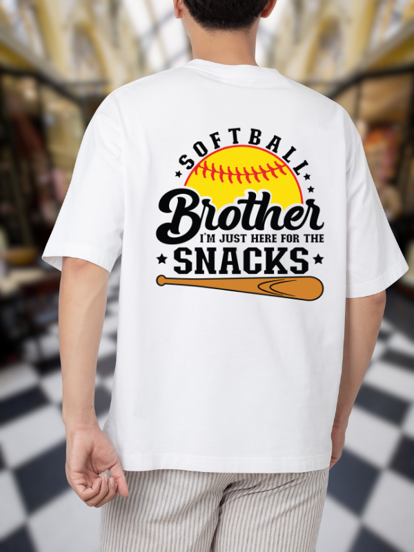Softball Brother Snacks Funny Sports Casual Oversized Unisex T-Shirt, White Cotton
