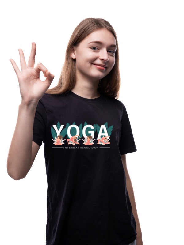 yoga day short sleeves printed graphic - unisex t-shirt black x