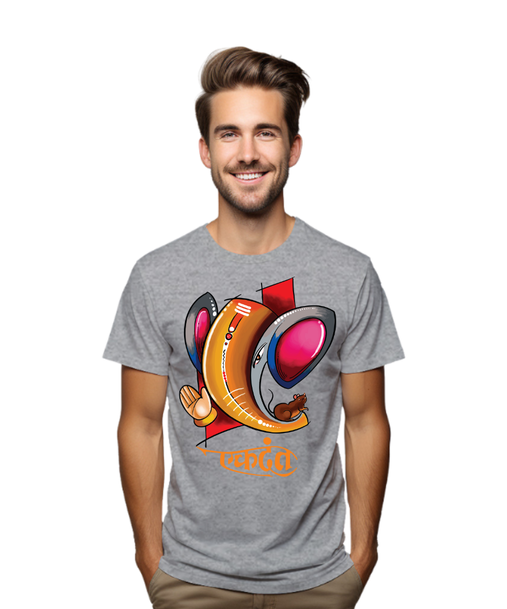 Ganpati Bappa  T-Shirt, Unisex Cotton Crew Neck, Regular Size, Round Neck, Cotton T Shirt