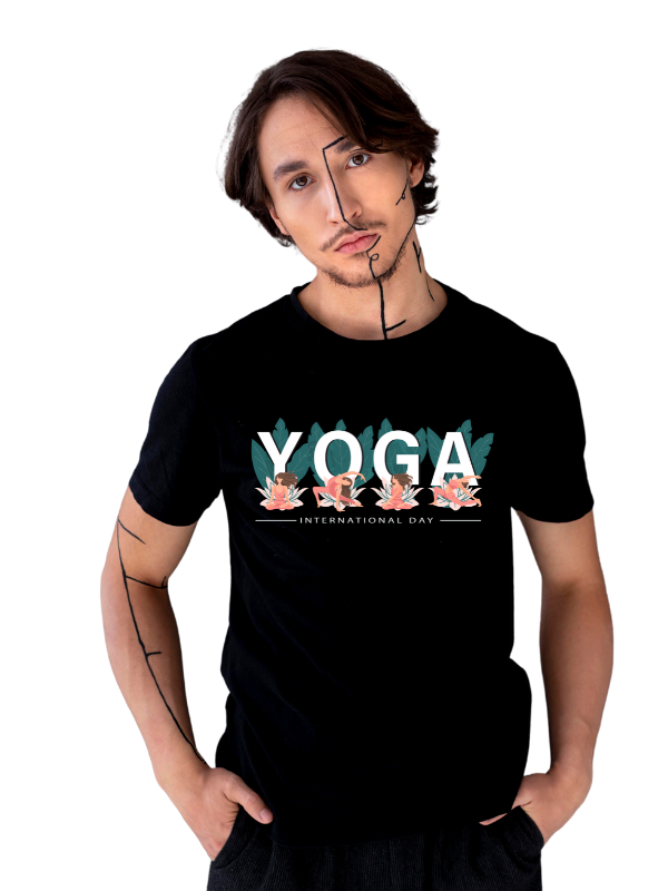 yoga day short sleeves printed graphic - unisex t-shirt black x