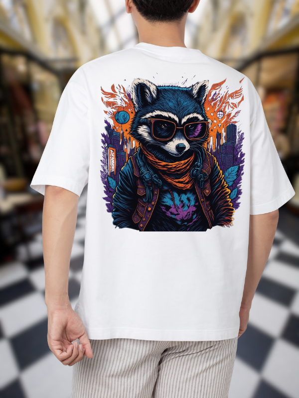 Cool Raccoon Graphic T-Shirt, White Cotton, Casual Oversized Unisex T-Shirt