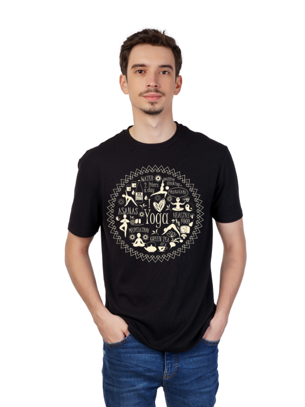 yoga day short sleeves printed graphic - unisex t-shirt black xi