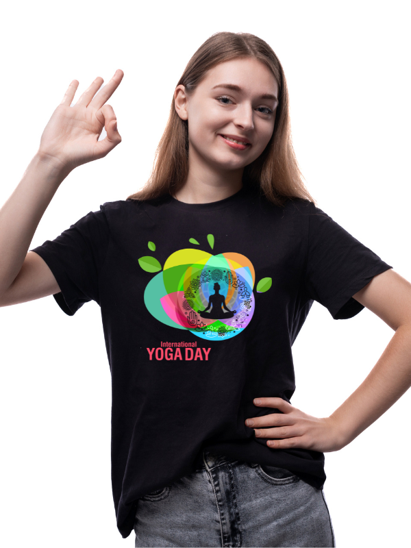 yoga day short sleeves printed graphic - unisex t-shirt black v