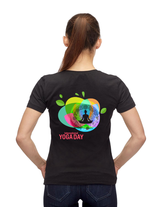 yoga day short sleeves printed graphic - unisex t-shirt black v