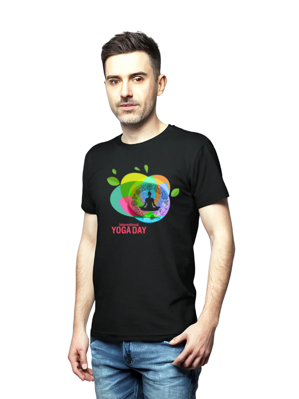 yoga day short sleeves printed graphic - unisex t-shirt black v
