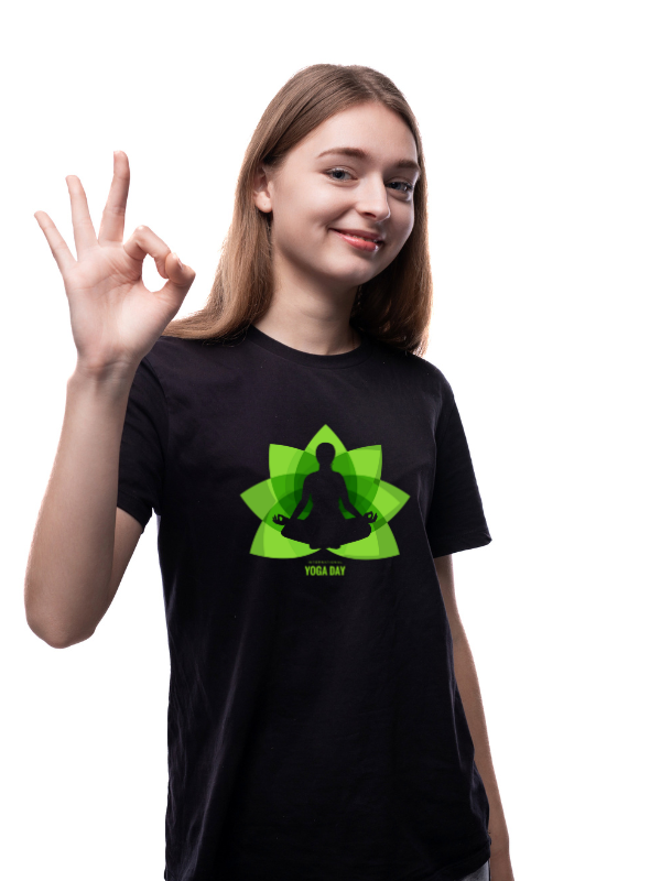 yoga day short sleeves printed graphic - unisex t-shirt black vi