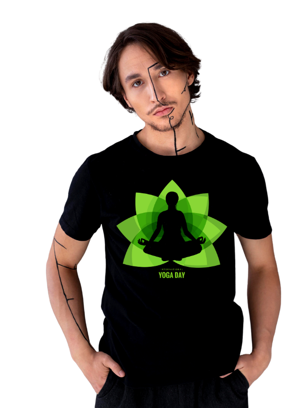 yoga day short sleeves printed graphic - unisex t-shirt black vi