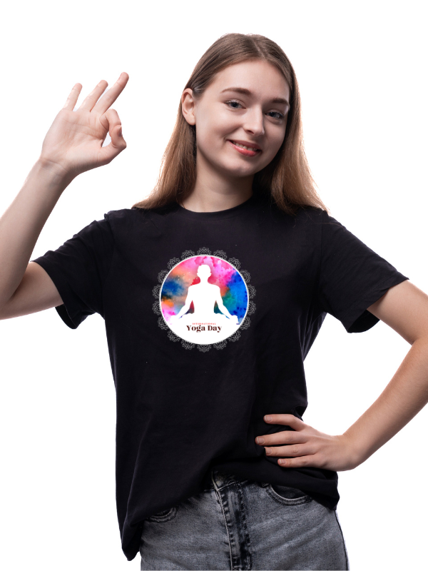 yoga day short sleeves printed graphic - unisex t-shirt black iv