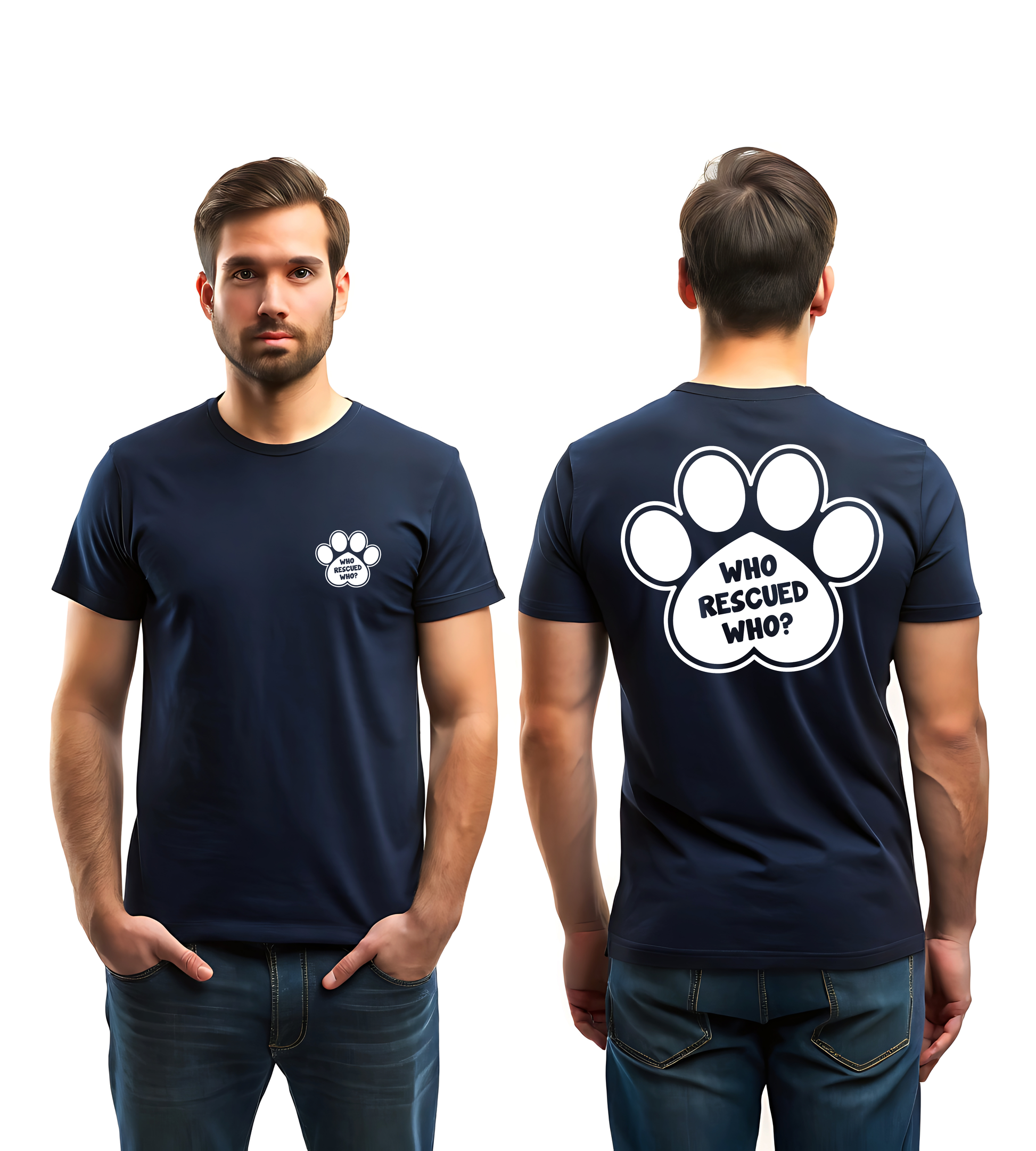Dog Paws Round Neck Blue T-Shirt