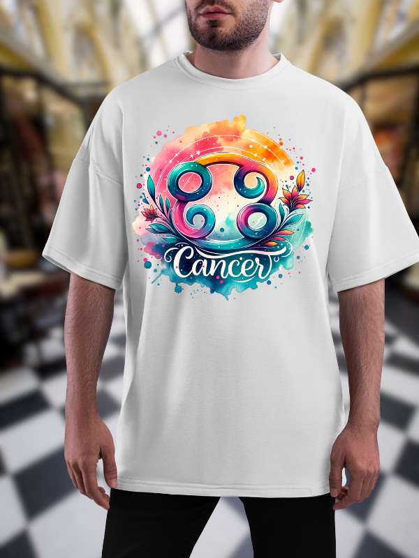 Cancer Zodiac Art T-Shirt, White Cotton, Unisex