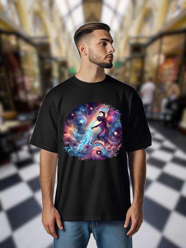 Galaxy Art Pisces Unisex T-Shirt, Black Cotton, Cosmic Fish Design