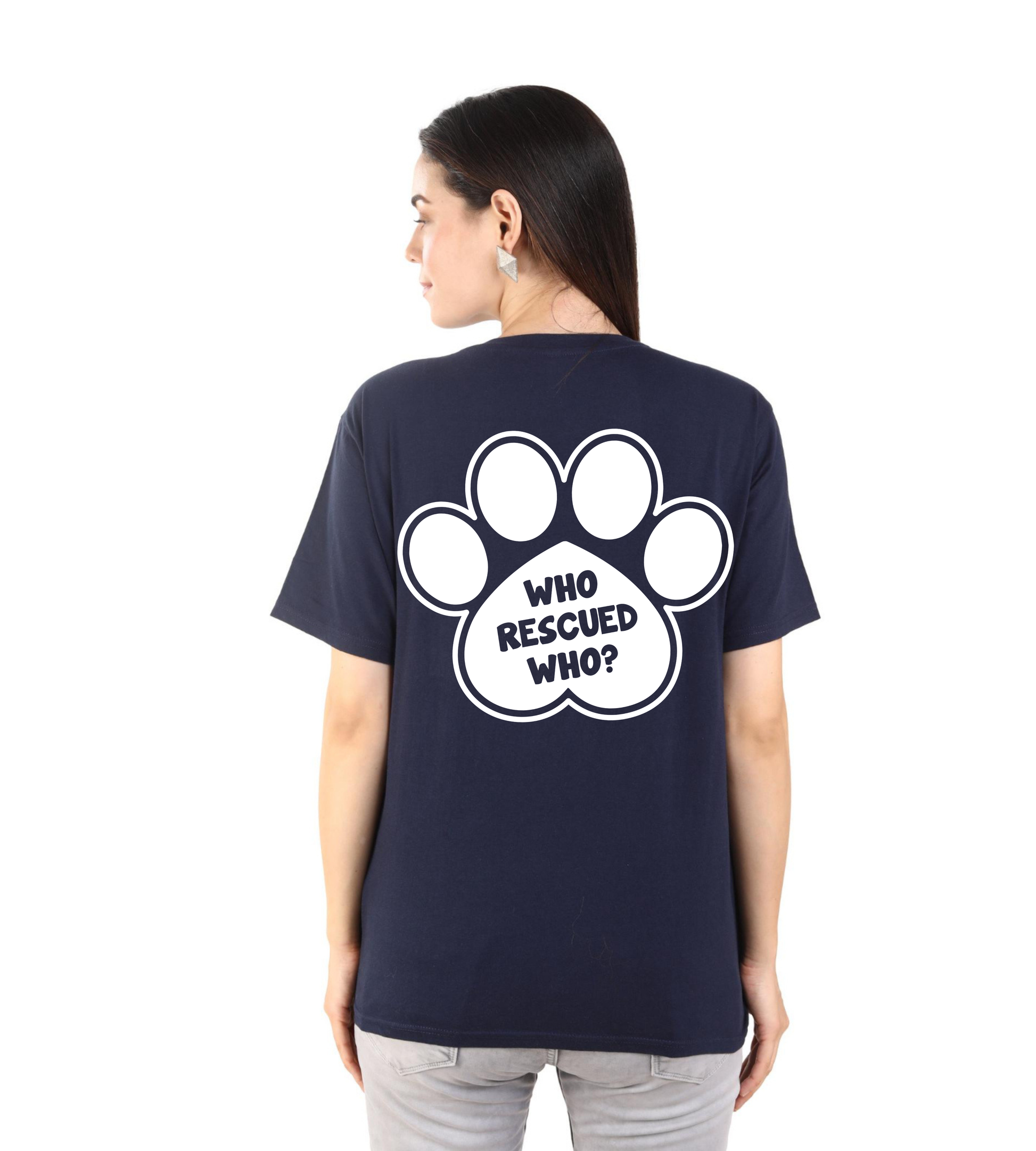 Dog Paws Round Neck Blue T-Shirt