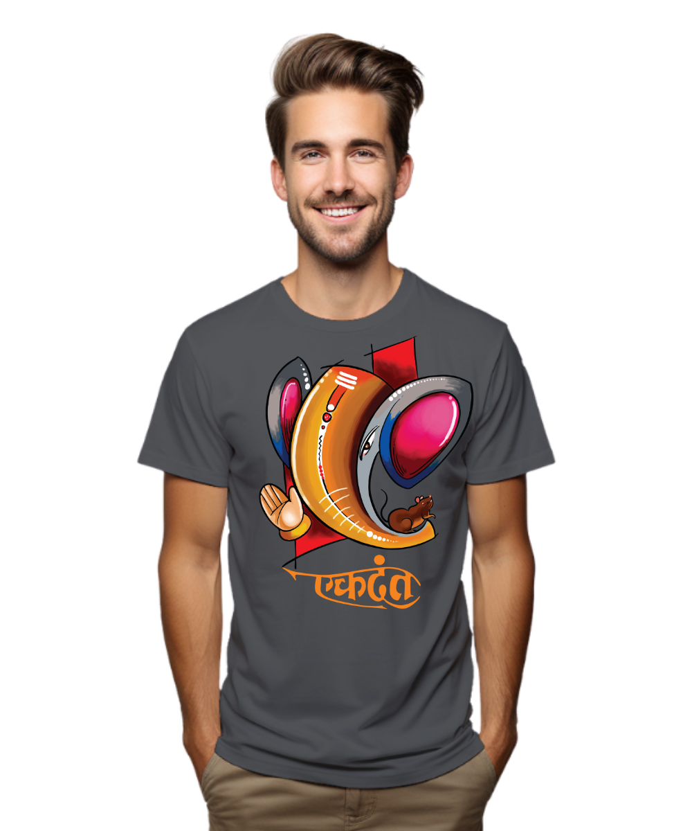Ganpati Bappa  T-Shirt, Unisex Cotton Crew Neck, Regular Size, Round Neck, Cotton T Shirt