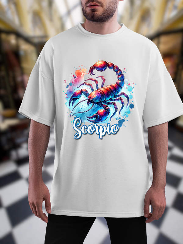 Scorpio Zodiac T-Shirt, Galaxy Design, White