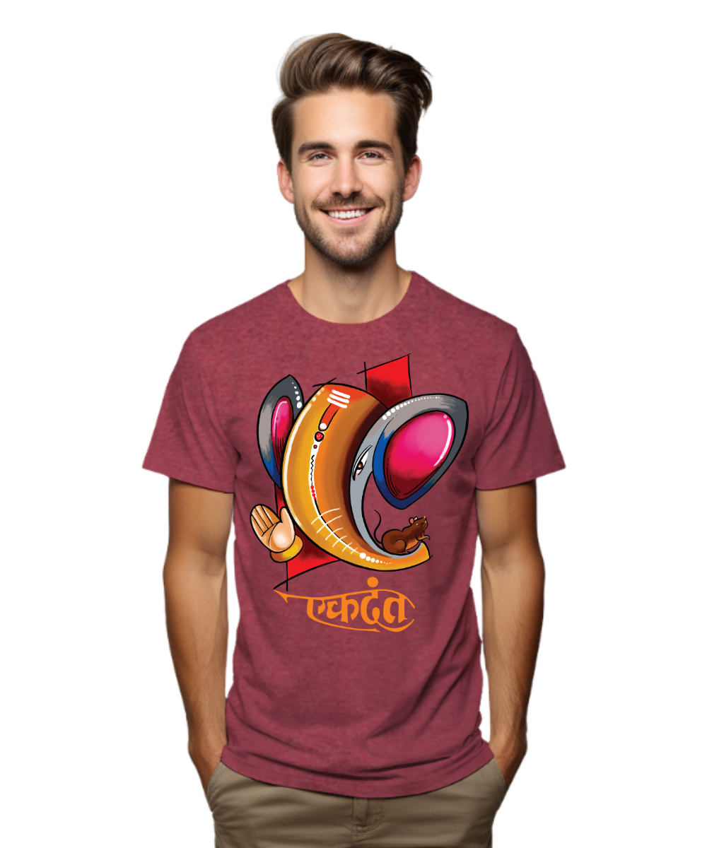 Ganpati Bappa  T-Shirt, Unisex Cotton Crew Neck, Regular Size, Round Neck, Cotton T Shirt