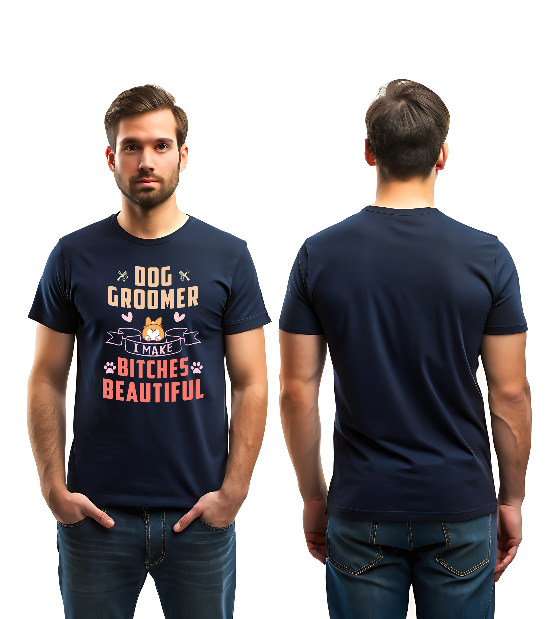 DOG GROOMER NAVY BLUE ROUND NECK T SHIRT