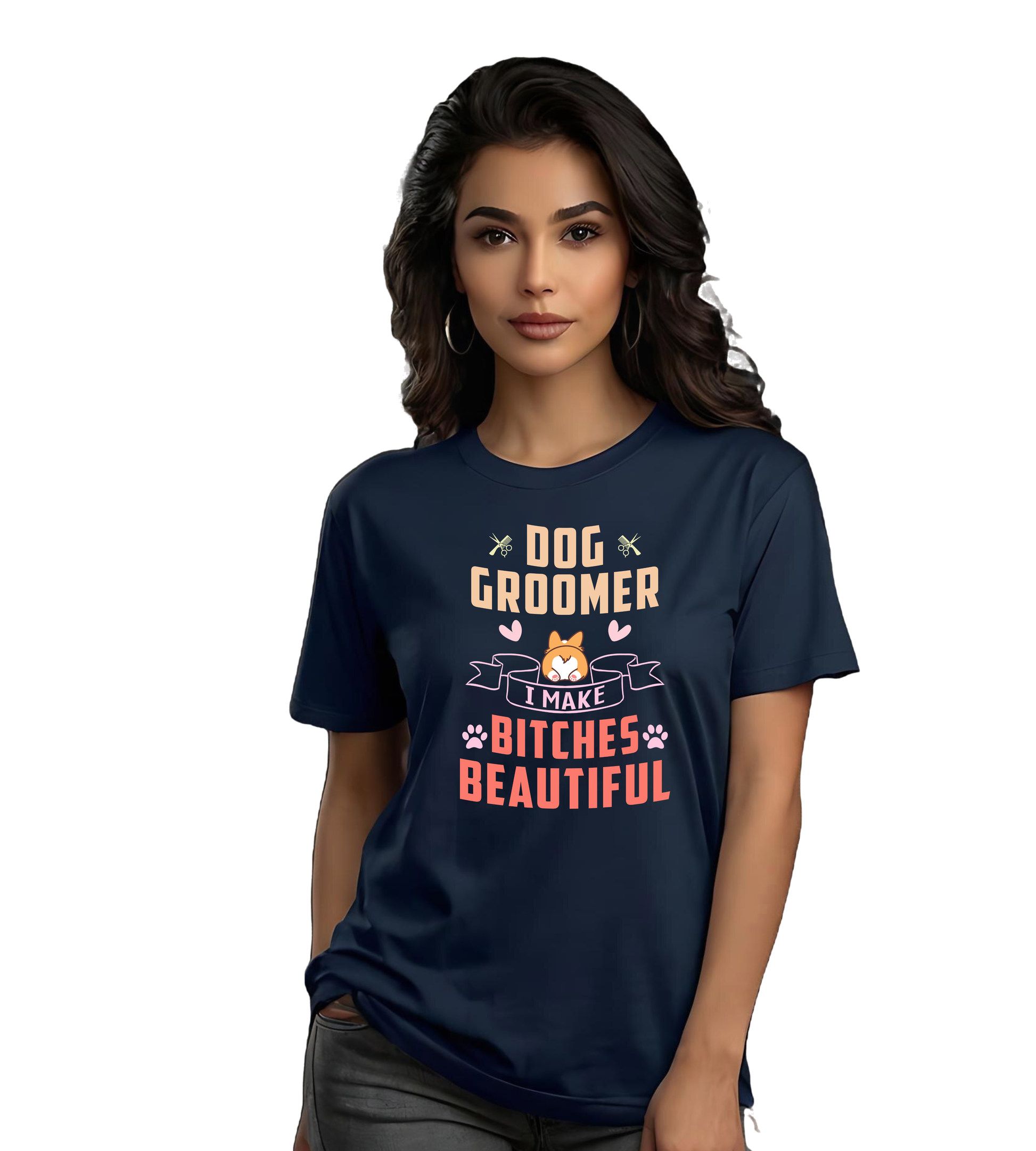 DOG GROOMER NAVY BLUE ROUND NECK T SHIRT