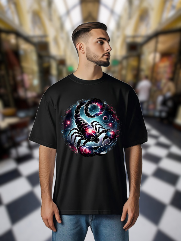 Cosmic Scorpion Graphic Unisex T-Shirt, Black, Galaxy Design