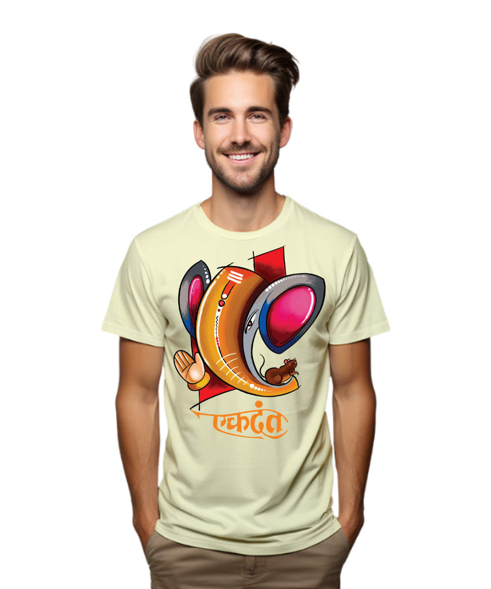 Ganpati Bappa  T-Shirt, Unisex Cotton Crew Neck, Regular Size, Round Neck, Cotton T Shirt