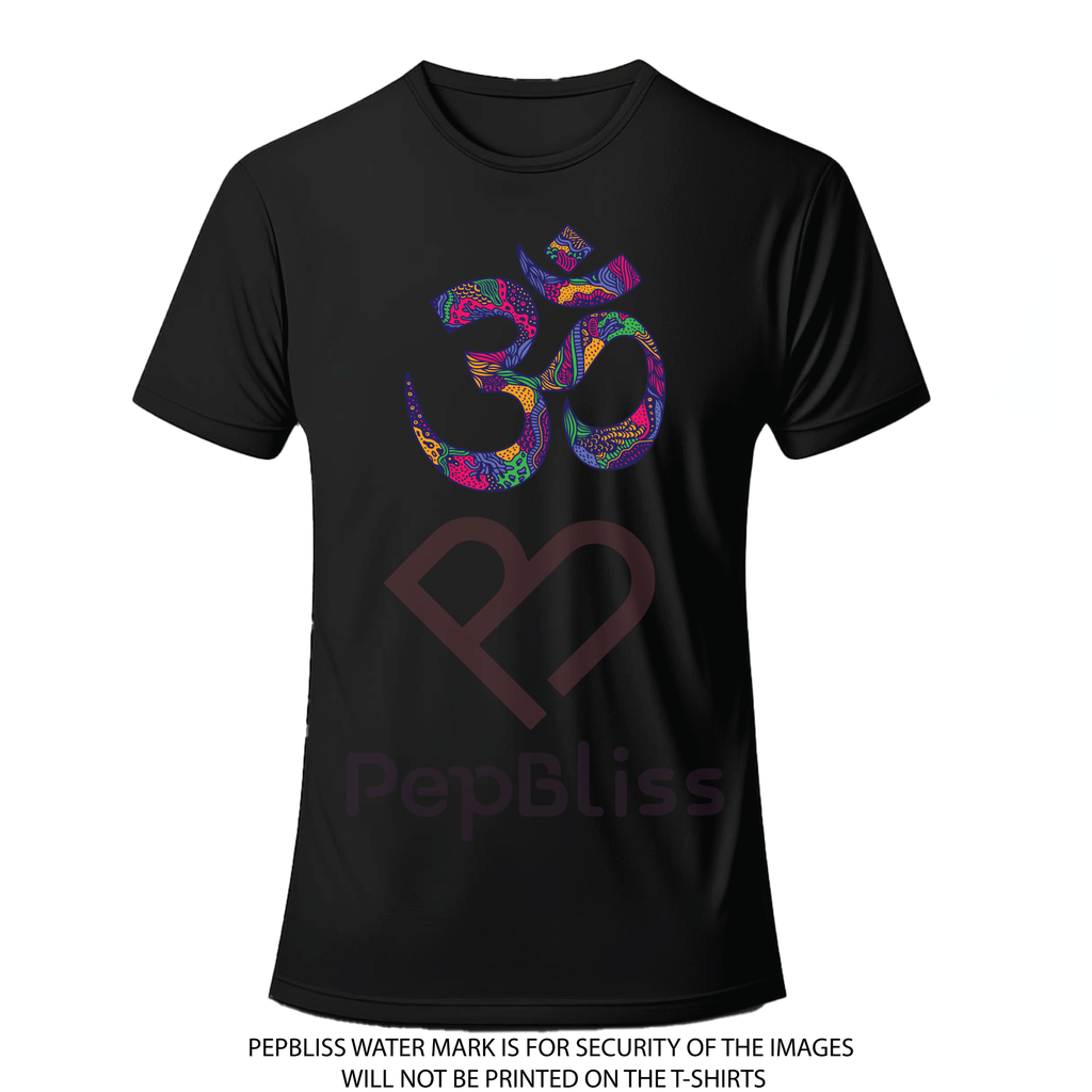 Om Symbol and Chakra Design, Spiritual Print Black T-Shirt