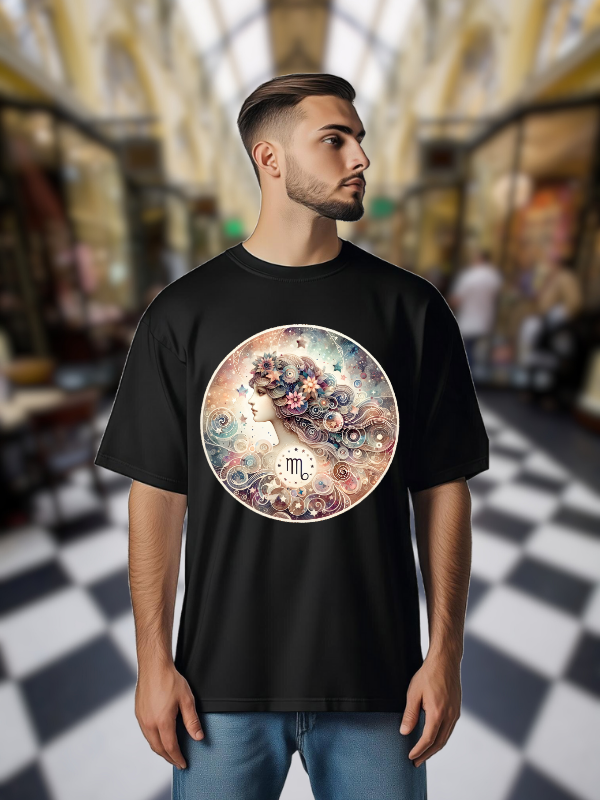 Celestial Gemini T-Shirt, Black Cotton, Cosmic Moon Design, Unisex