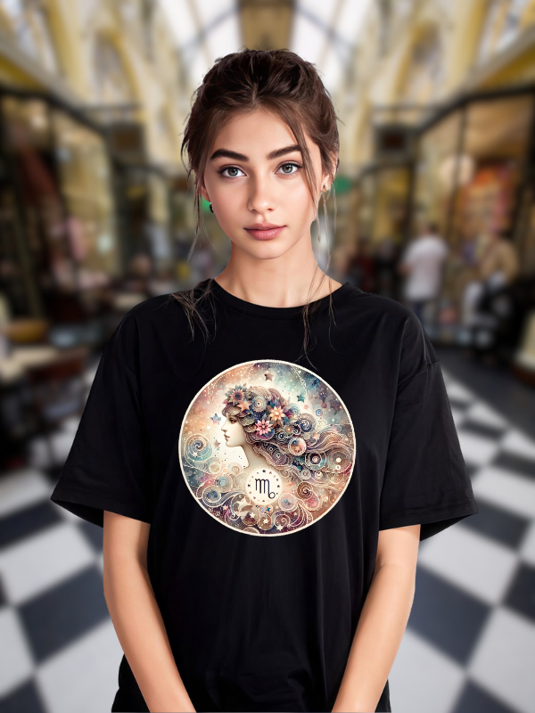 Celestial Gemini T-Shirt, Black Cotton, Cosmic Moon Design, Unisex