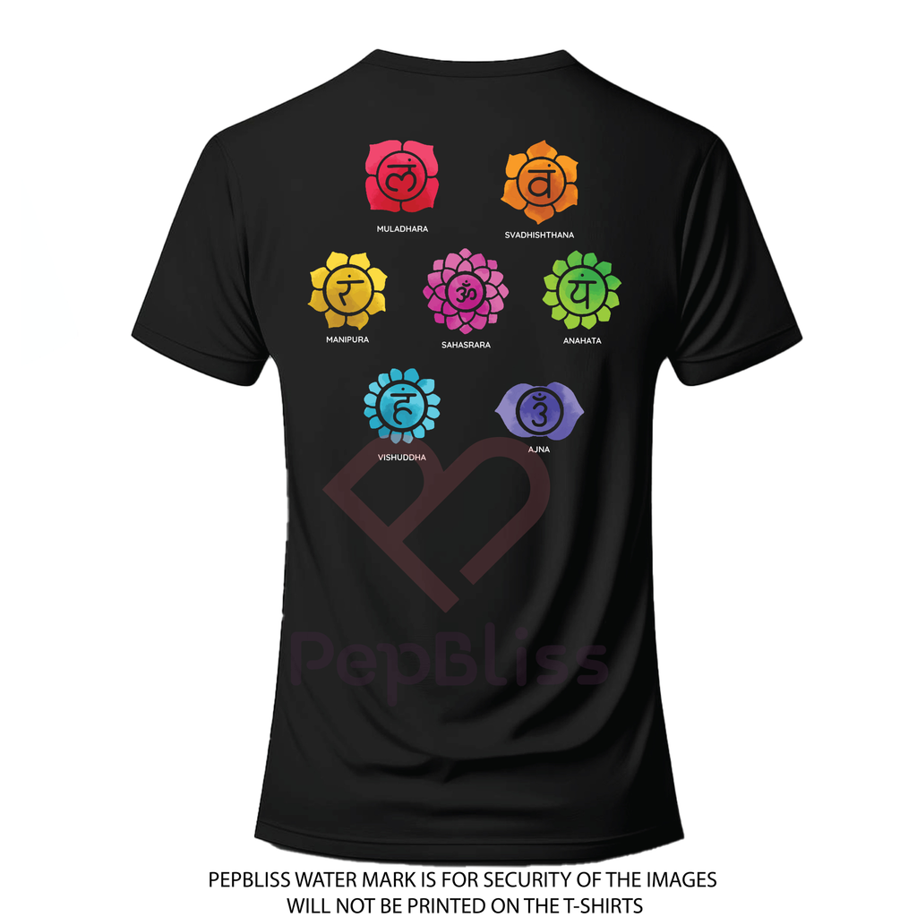 Om Symbol and Chakra Design, Spiritual Print Black T-Shirt