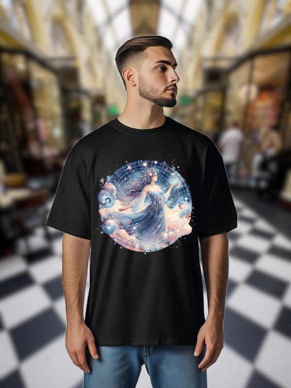 Celestial Taurus Constellation T-Shirt, Black Cotton, Galaxy Art Design, Unisex