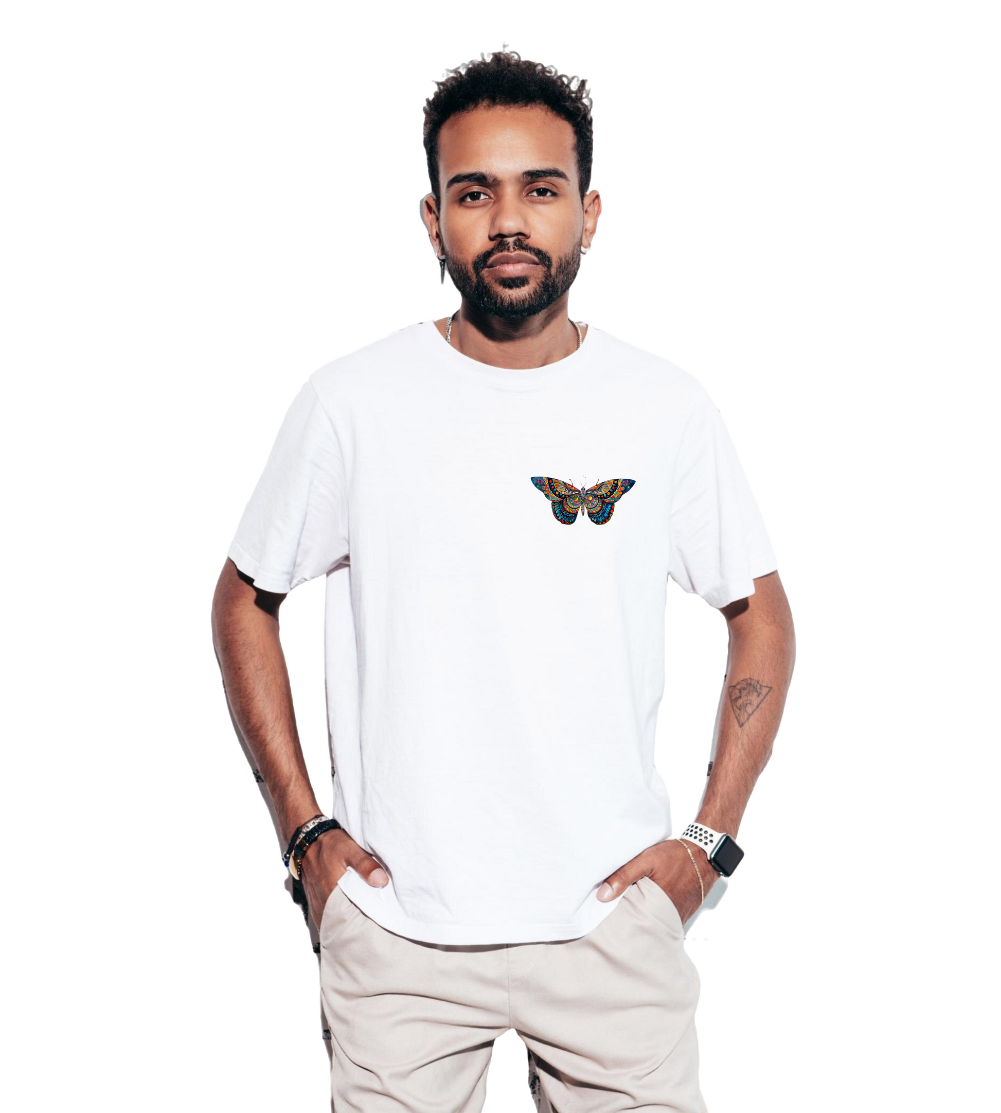 Butterfly Mandala Art Design Front and Back T-shirt White