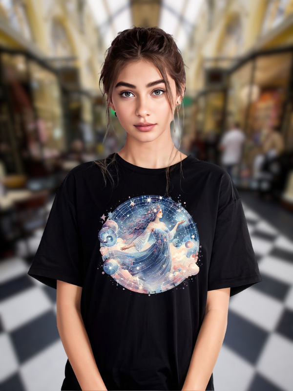 Celestial Taurus Constellation T-Shirt, Black Cotton, Galaxy Art Design, Unisex