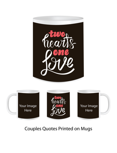 Pep Bliss Customizable Photo Mug, Coffee Cup, 350 ML, Two Hearts One Love Quote 2 Images