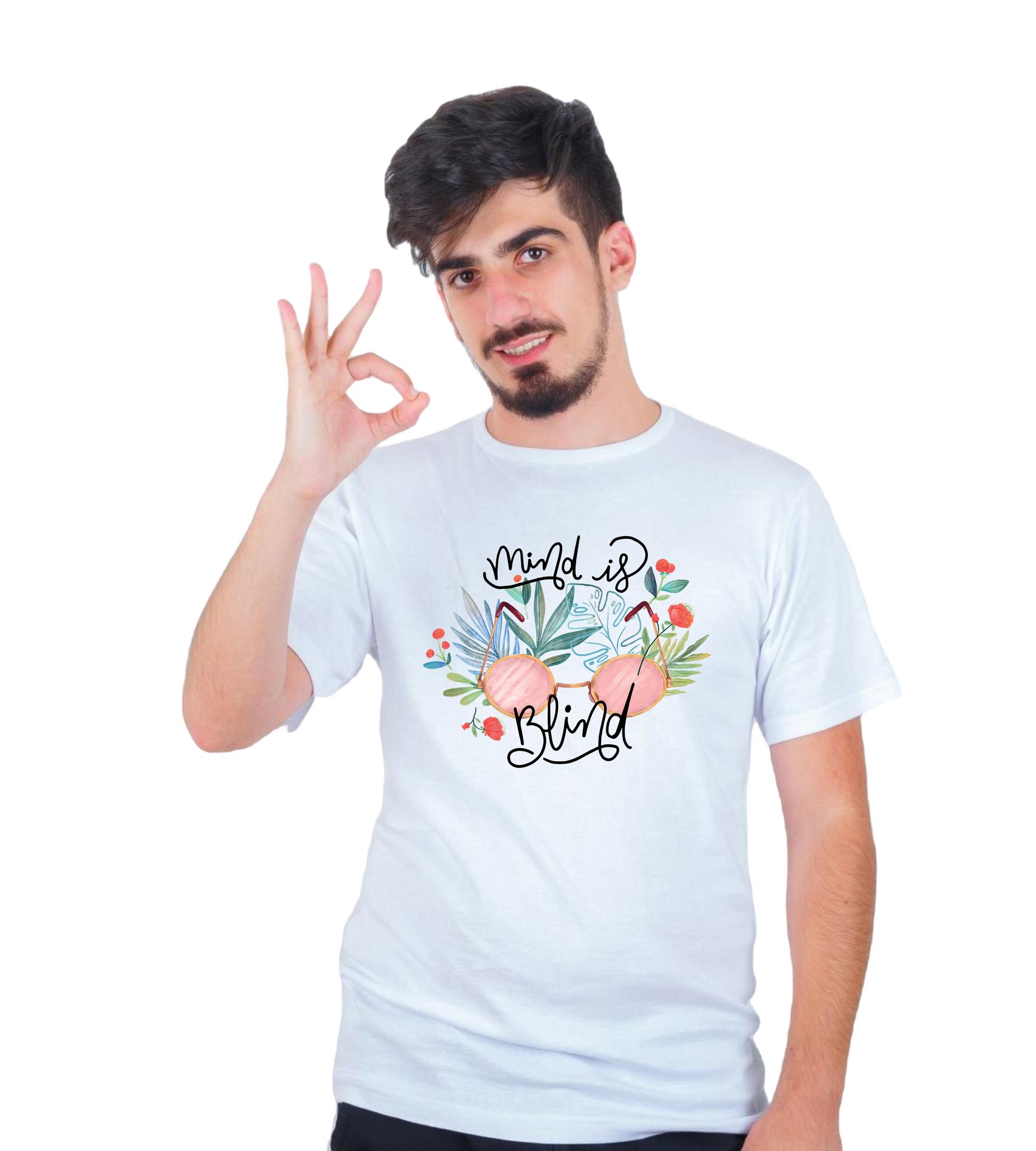 Pepbliss Round Neck White T-Shirt Mind is Blind