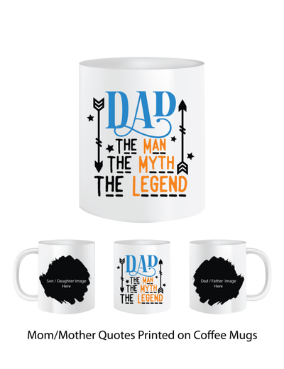 Pep Bliss Customizable Photo Mug, Coffee Cup, 350 ML, Dad The Man, The Myth, The Legend, 2 Images