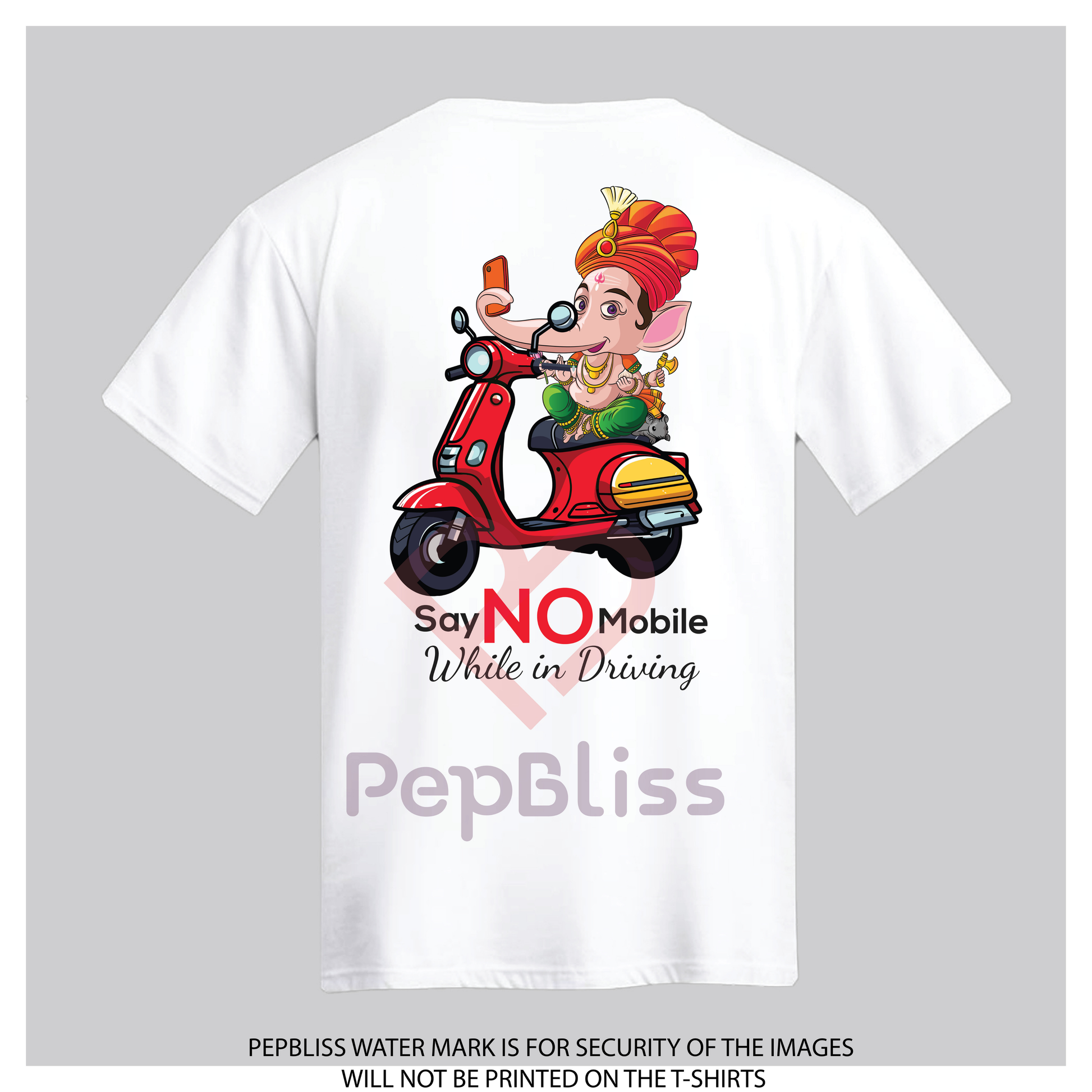 Say No Mobile While Driving Print, Cartoon Ganesha Design White Unisex