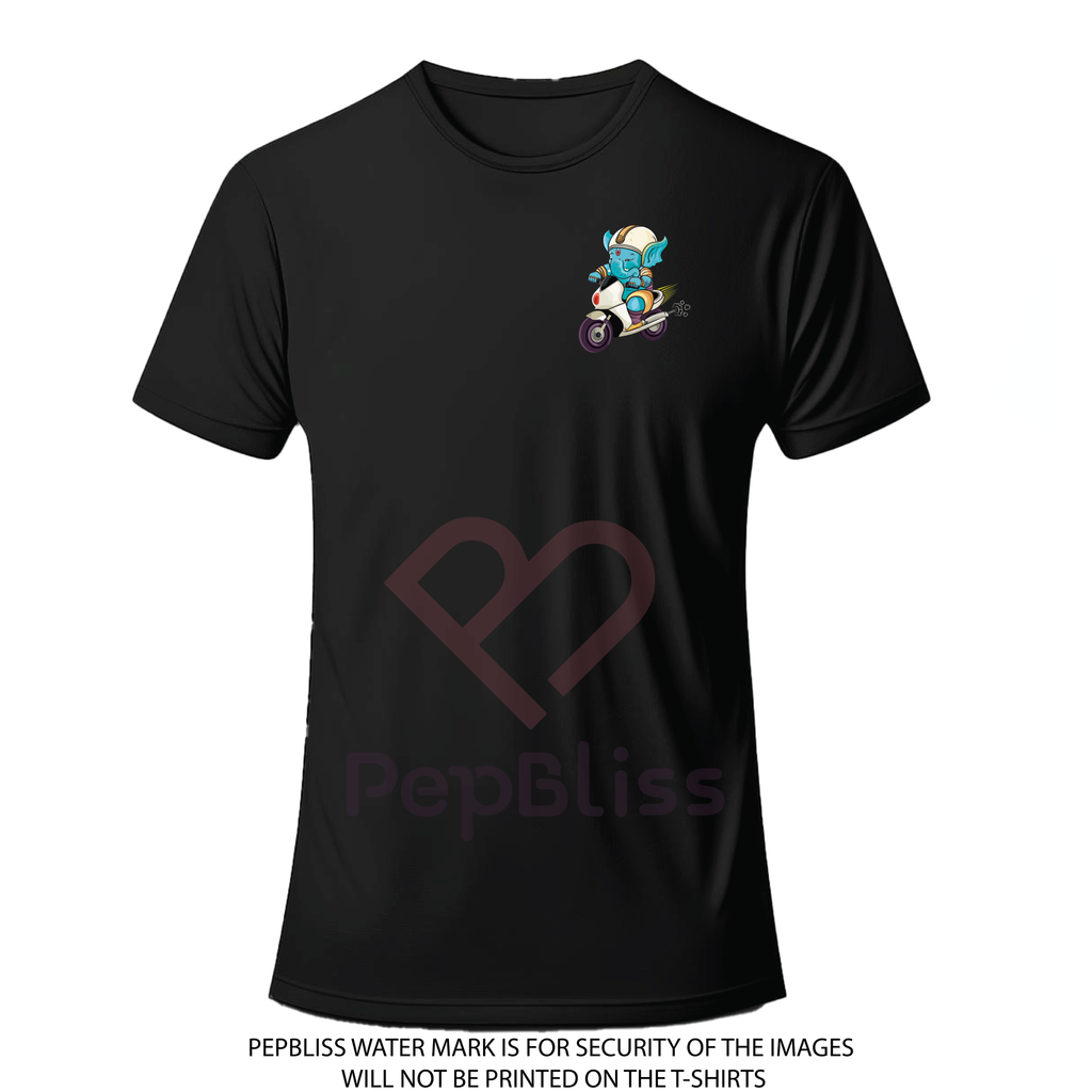 Lord Ganesha Motorcycle Safety Design, Wear Helmet Message Print, Black T-Shirt
