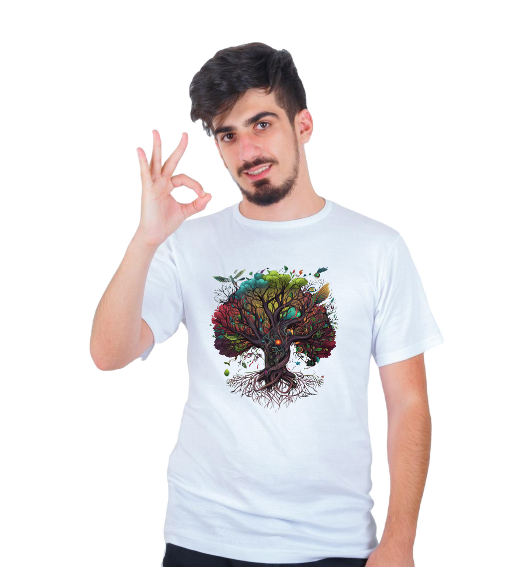 Tree of Life White T-Shirt Round Neck