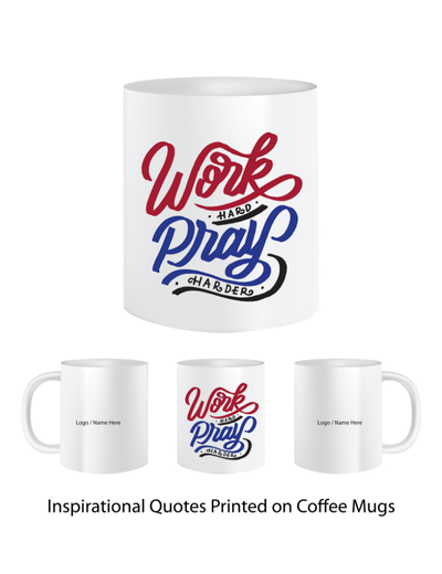 Pep Bliss Customizable Photo Mug, White Ceramic Coffee Cup, 350 ML, Work Hard Pray Harder