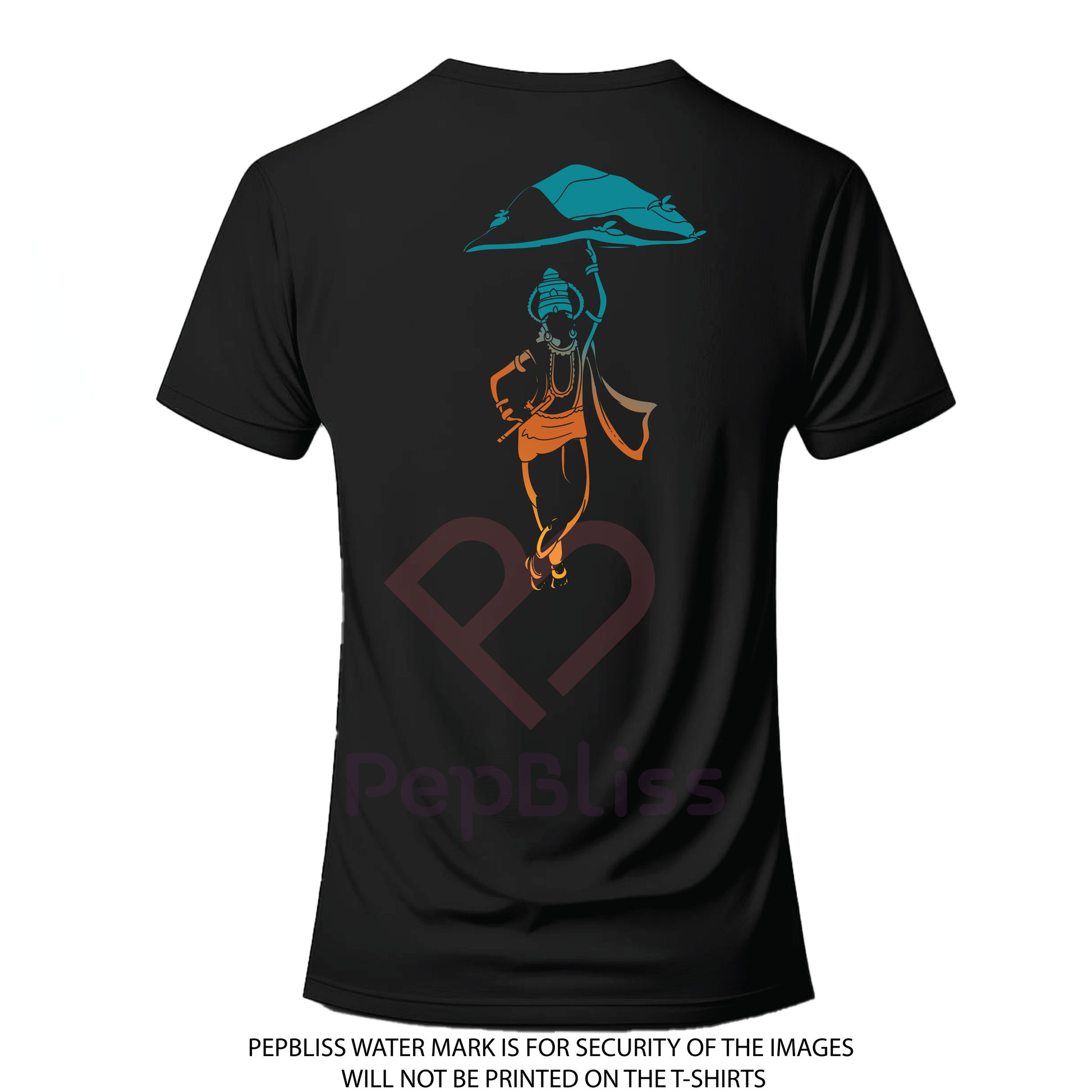 Krishna Design, Artistic Theme Unisex, Black Cotton T-Shirt
